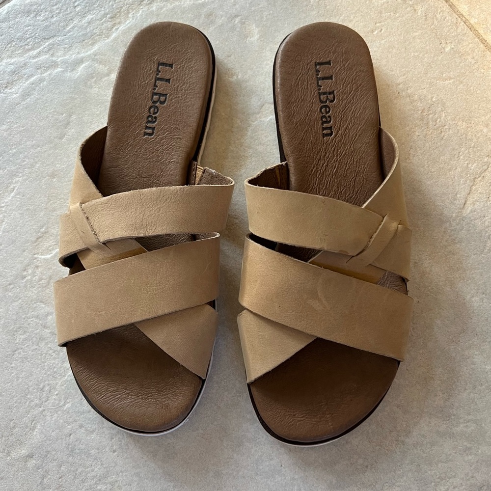 L.L. Bean Women Lakewashed brown tan Slide Sandals size 8
